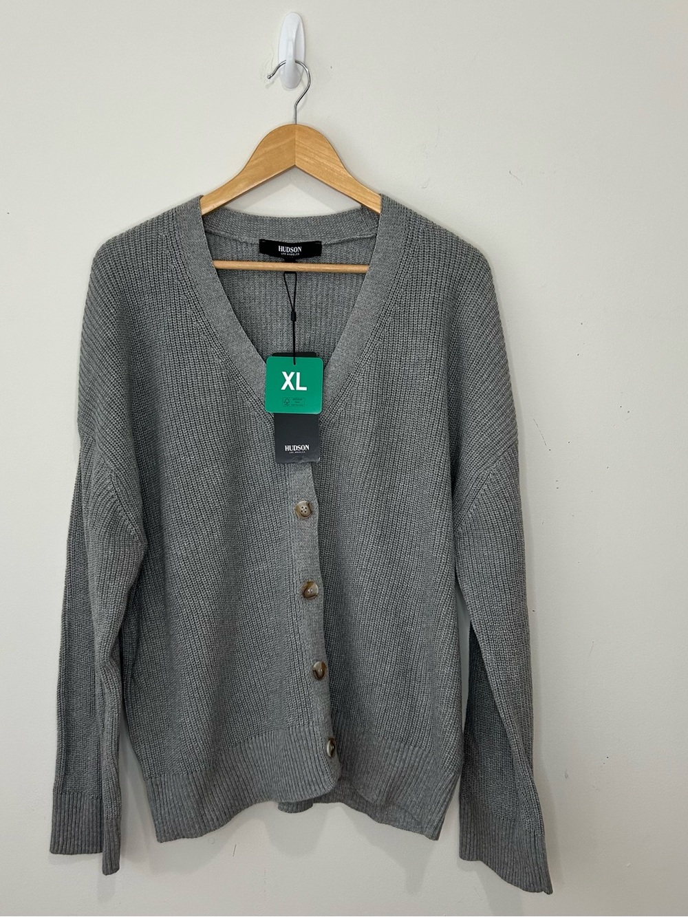 Hudson Los Angeles Women’s Cotton Button down Cardigan XL Gray V Shape New
